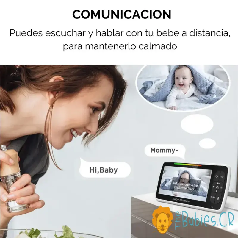 Monitor para bebé con visualización de temperatura ambiental, alertas de temperatura y modo ECO/VOX para aprovechar mejor la batería.